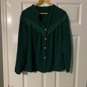 SHEIN Dark Green Blouse with Lace Detail